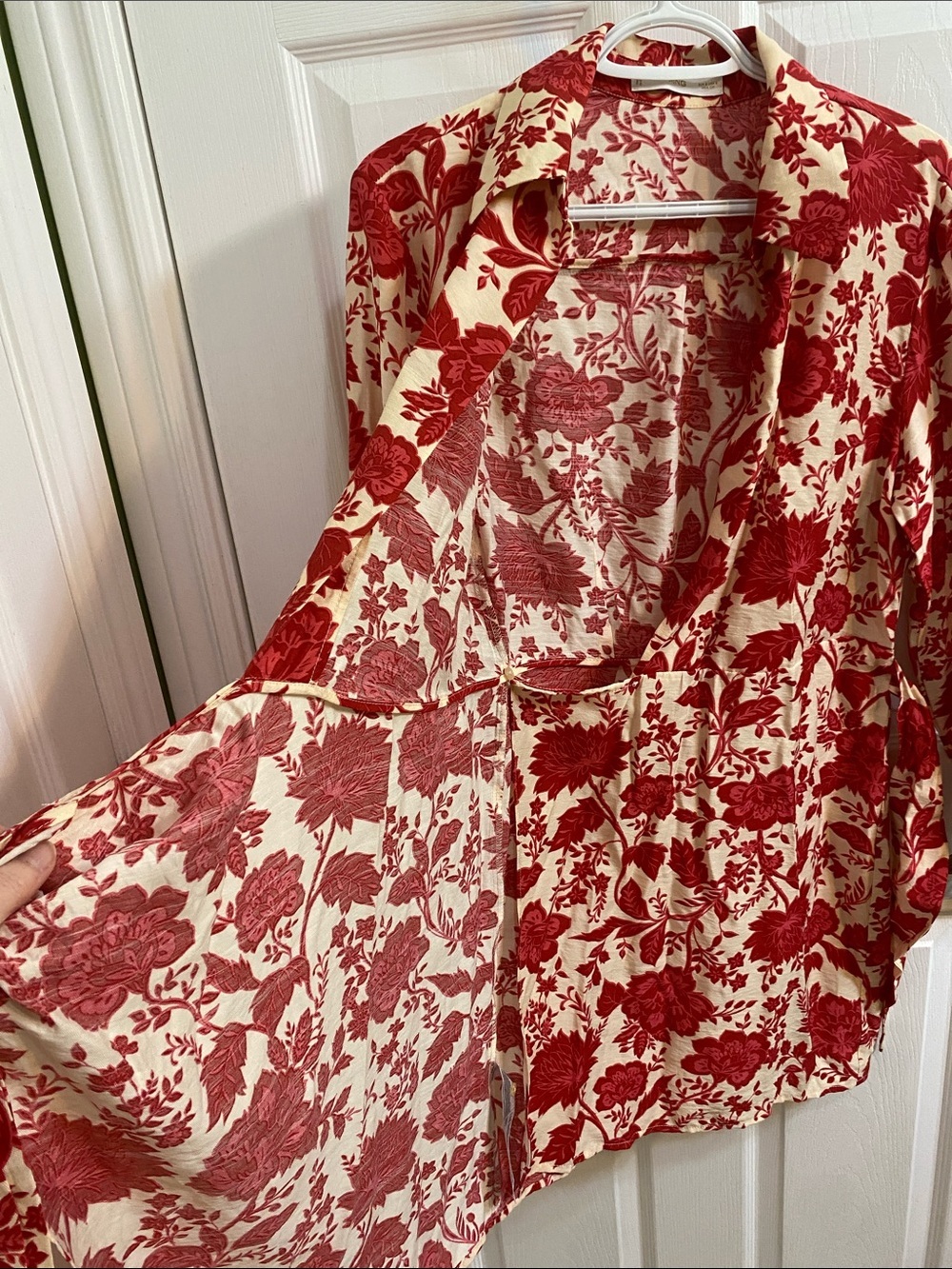 Mango Floral Wrap Cuánto Red Cream Dress Side Tie Women’s Size 4 Summer Office - Picture 8 of 10